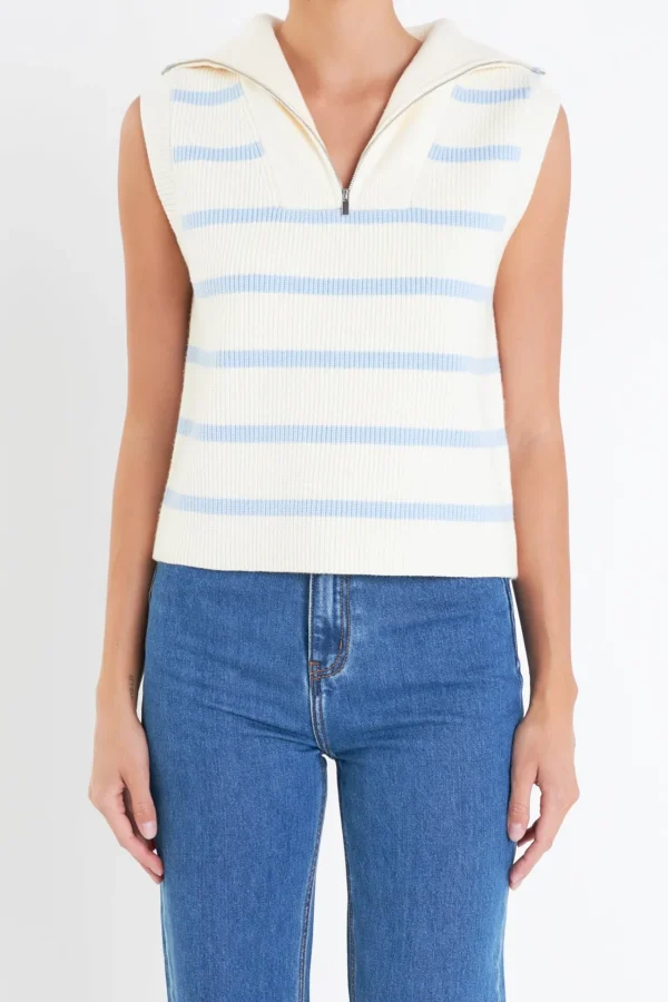 ENGLISH FACTORY Tops*- Striped Half-Zip Knit Vest