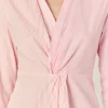 ENGLISH FACTORY Tops*- Striped Combo Twist Front Shirt Dress WHITE/PINK