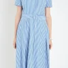 ENGLISH FACTORY Tops*- Striped Belted Midi Dress BLUE