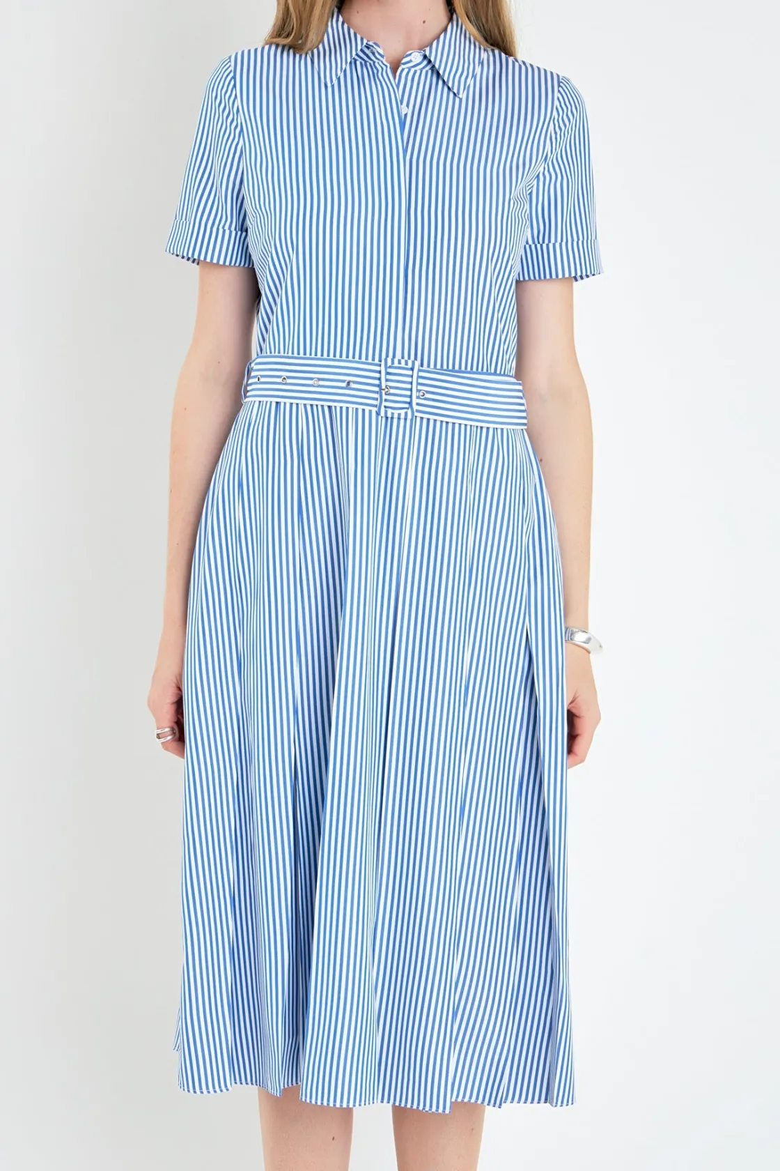 english_factory__striped__0-7.webp ENGLISH FACTORY Tops*- Striped Belted Midi Dress BLUE