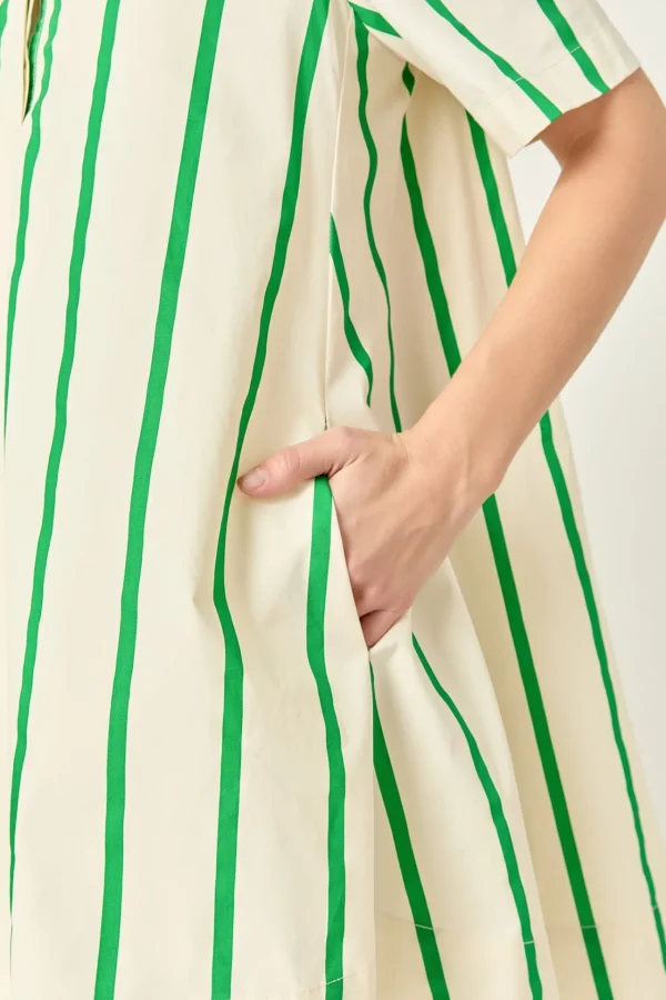 ENGLISH FACTORY Tops*- Striped Kaftan Mini Dress GREENMULTI
