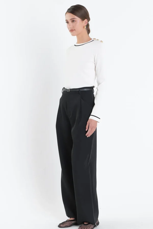 ENGLISH FACTORY Tops*- Striped Knit Top OFFWHITE/BLACK