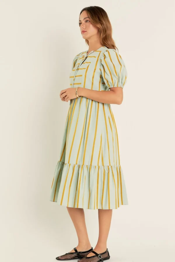 ENGLISH FACTORY Tops*- Striped Blouson Maxi Dress SAGEMULTI