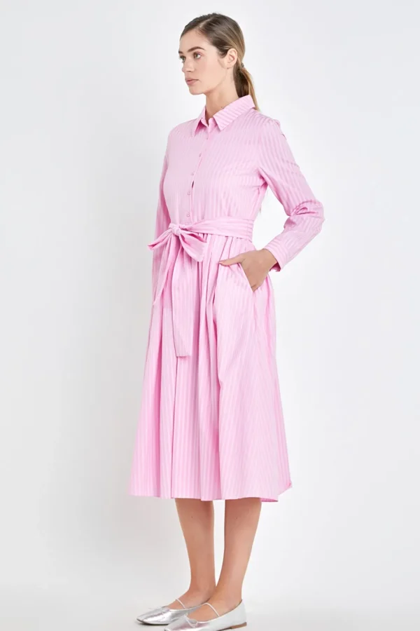 ENGLISH FACTORY Tops*- Striped Shirt Maxi Dress PINK