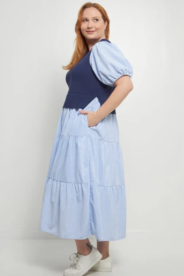 ENGLISH FACTORY Tops*- Striped Mixed Media Maxi Dress
