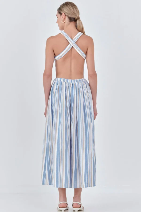 ENGLISH FACTORY Tops*- Striped Cut out Maxi Dress- Sold Out BLUE/TAN