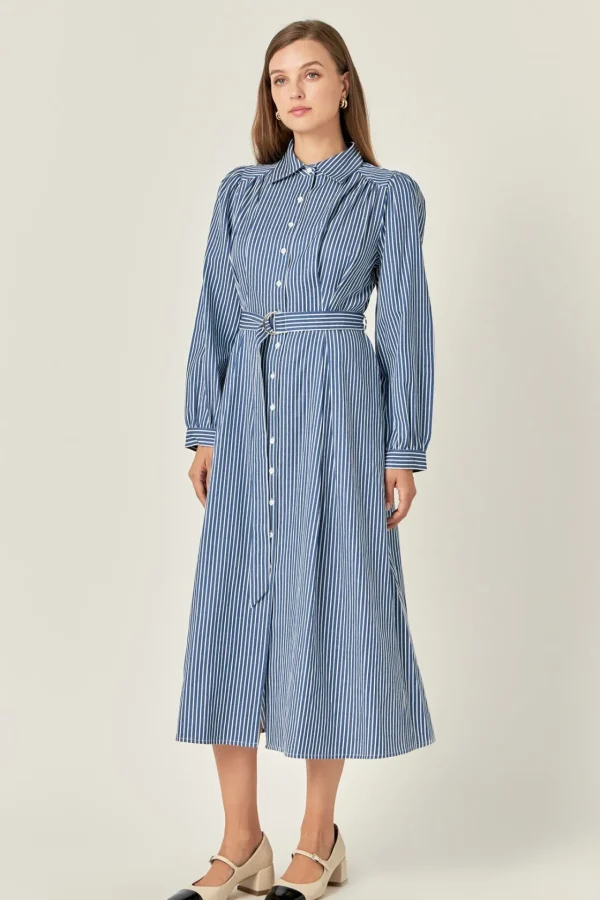 ENGLISH FACTORY Tops*- Striped Shirt Midi Dress NAVY