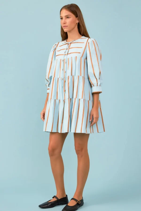 ENGLISH FACTORY Tops*- Striped Blouson Mini Dress BLUEMULTI