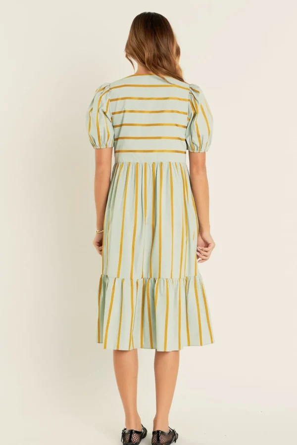 ENGLISH FACTORY Tops*- Striped Blouson Maxi Dress SAGEMULTI