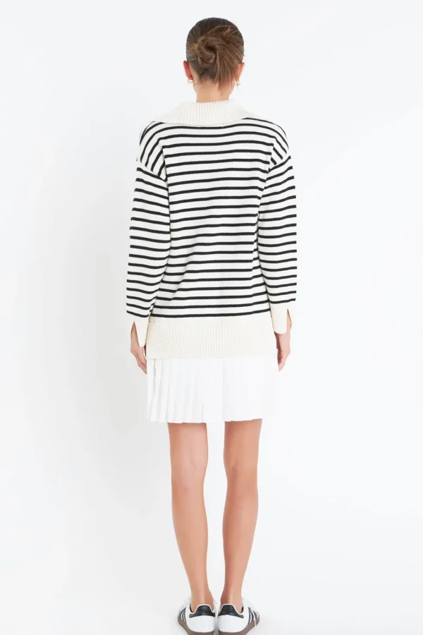 ENGLISH FACTORY Tops*- Striped Mixed Media Pleated