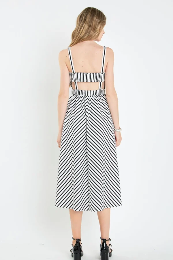 ENGLISH FACTORY Tops*- Striped Smocked Dress WHITE/BLACK