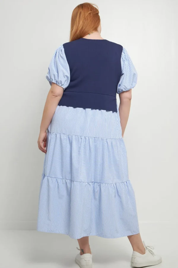 ENGLISH FACTORY Tops*- Striped Mixed Media Maxi Dress