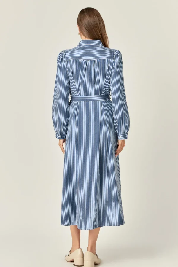 ENGLISH FACTORY Tops*- Striped Shirt Midi Dress NAVY