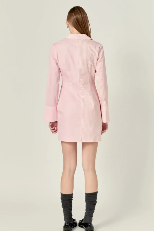 ENGLISH FACTORY Tops*- Striped Combo Twist Front Shirt Dress WHITE/PINK