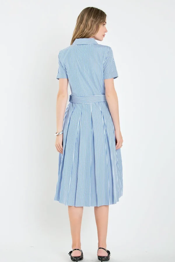 ENGLISH FACTORY Tops*- Striped Belted Midi Dress BLUE