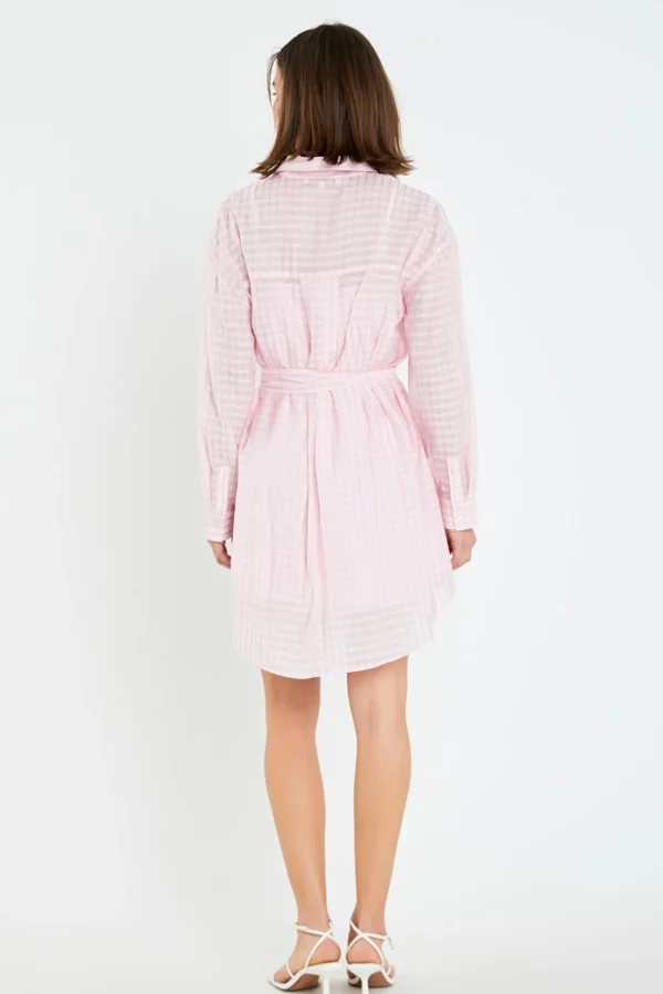 ENGLISH FACTORY Tops*- Striped Belted Tunic Shirt Dress PINK