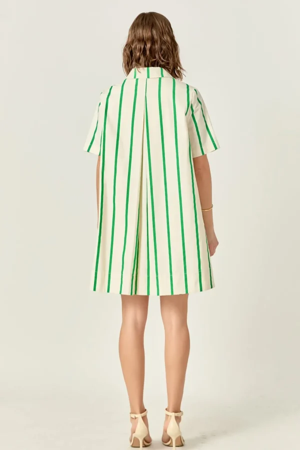 ENGLISH FACTORY Tops*- Striped Kaftan Mini Dress GREENMULTI