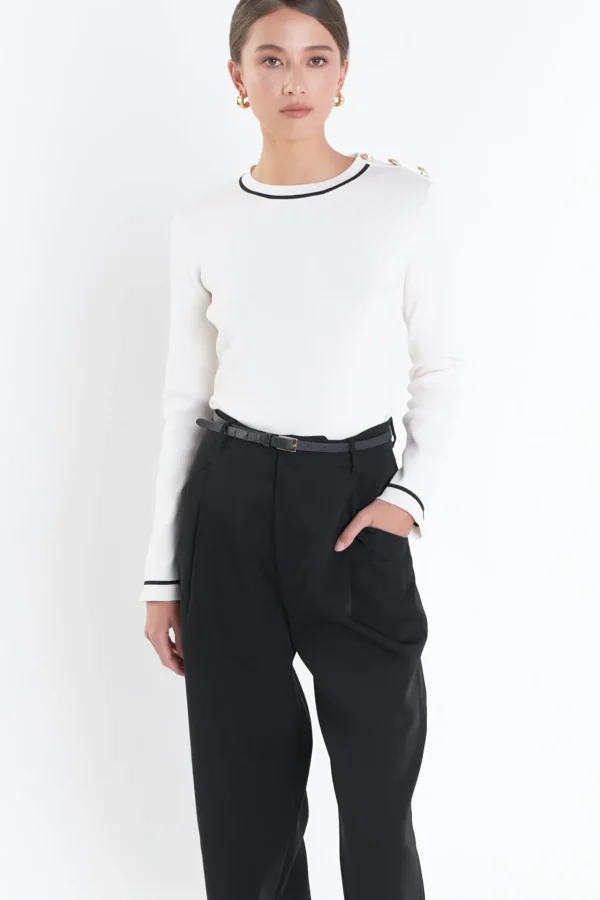 ENGLISH FACTORY Tops*- Striped Knit Top OFFWHITE/BLACK