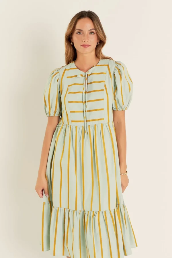 ENGLISH FACTORY Tops*- Striped Blouson Maxi Dress SAGEMULTI