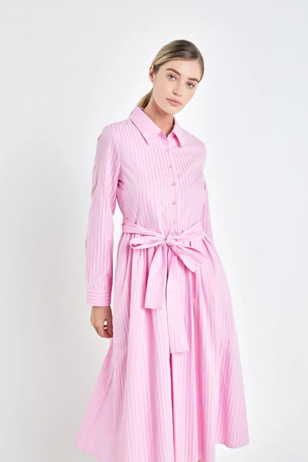 ENGLISH FACTORY Tops*- Striped Shirt Maxi Dress PINK