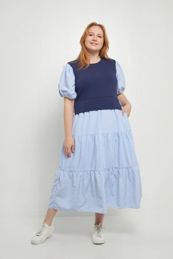 ENGLISH FACTORY Tops*- Striped Mixed Media Maxi Dress