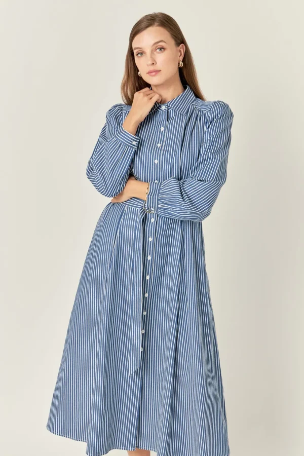 ENGLISH FACTORY Tops*- Striped Shirt Midi Dress NAVY