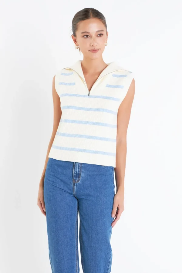 ENGLISH FACTORY Tops*- Striped Half-Zip Knit Vest