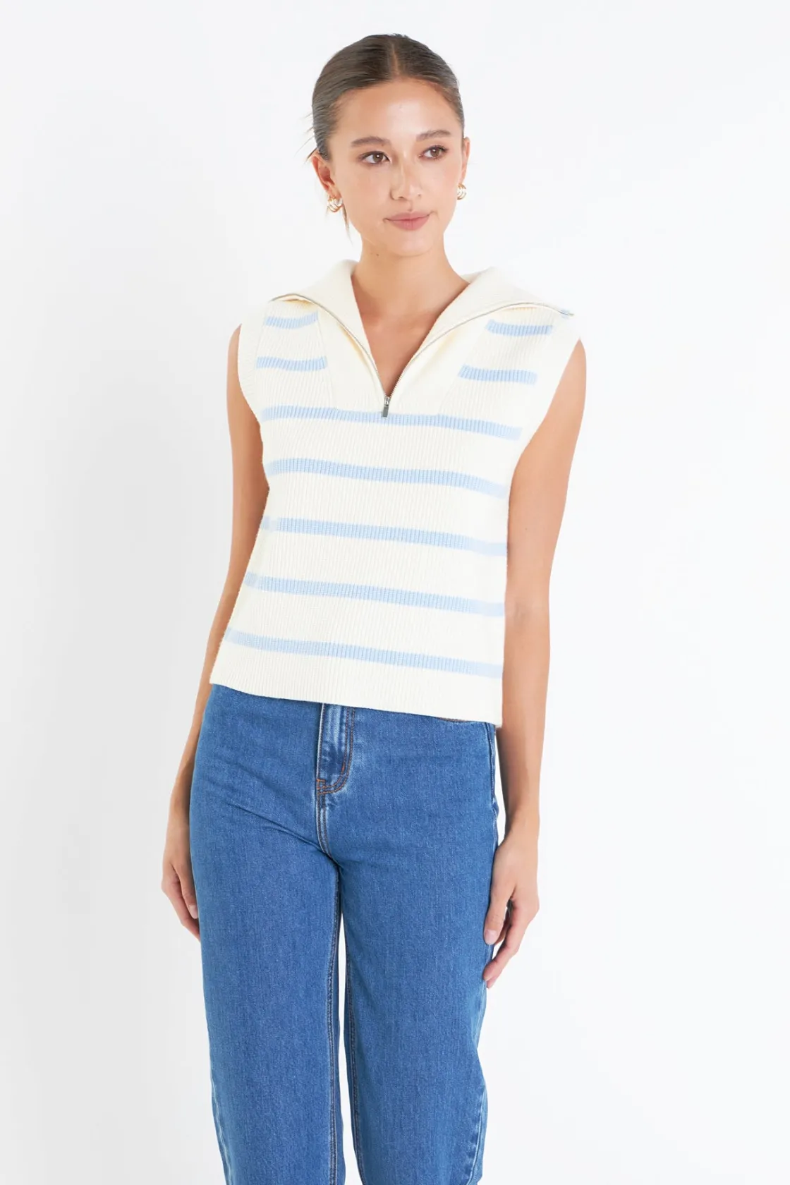 english_factory__striped__3-3.webp ENGLISH FACTORY Tops*- Striped Half-Zip Knit Vest