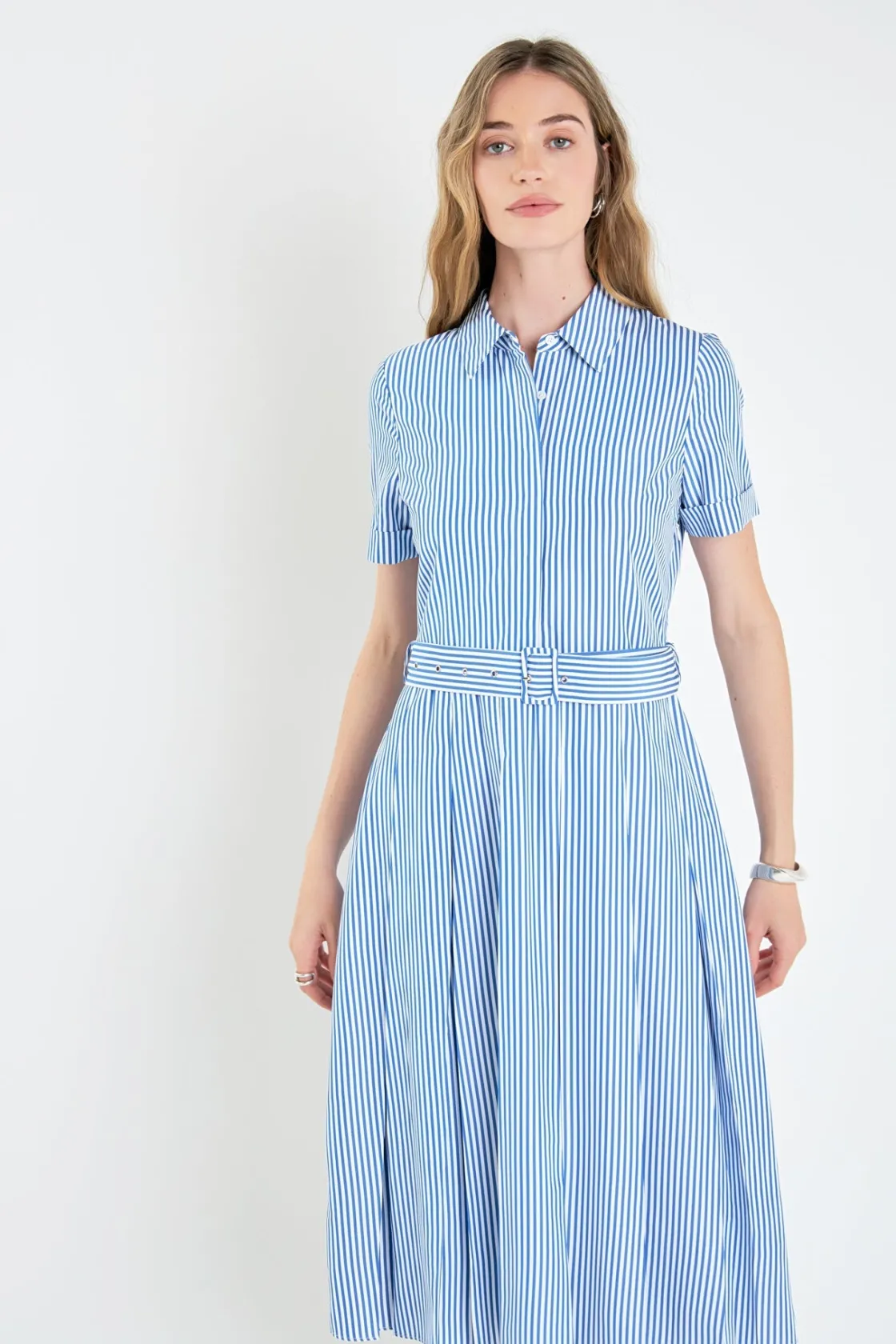 english_factory__striped__3-6.webp ENGLISH FACTORY Tops*- Striped Belted Midi Dress BLUE