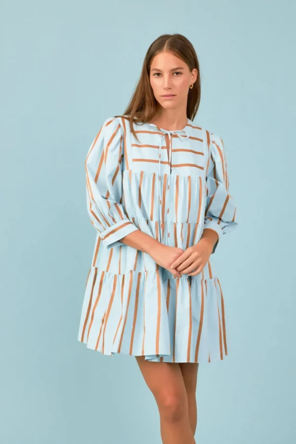 ENGLISH FACTORY Tops*- Striped Blouson Mini Dress BLUEMULTI