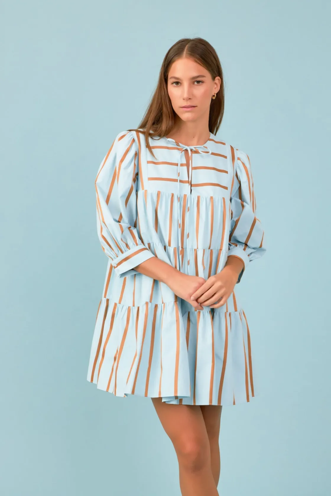 english_factory__striped__3-8.webp ENGLISH FACTORY Tops*- Striped Blouson Mini Dress BLUEMULTI