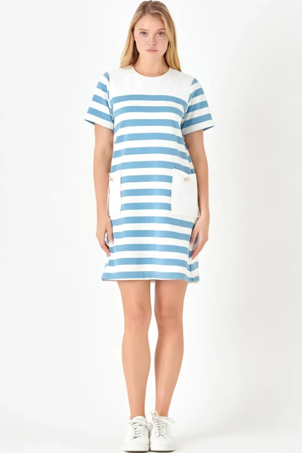 ENGLISH FACTORY Tops*- Striped Dress with Patch Pockets