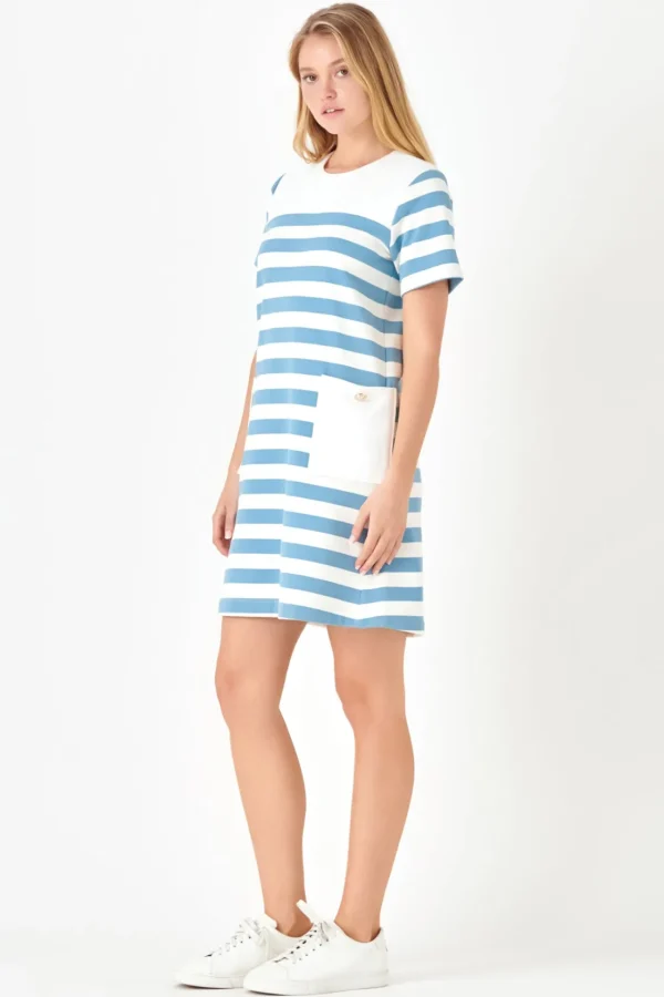 ENGLISH FACTORY Tops*- Striped Dress with Patch Pockets