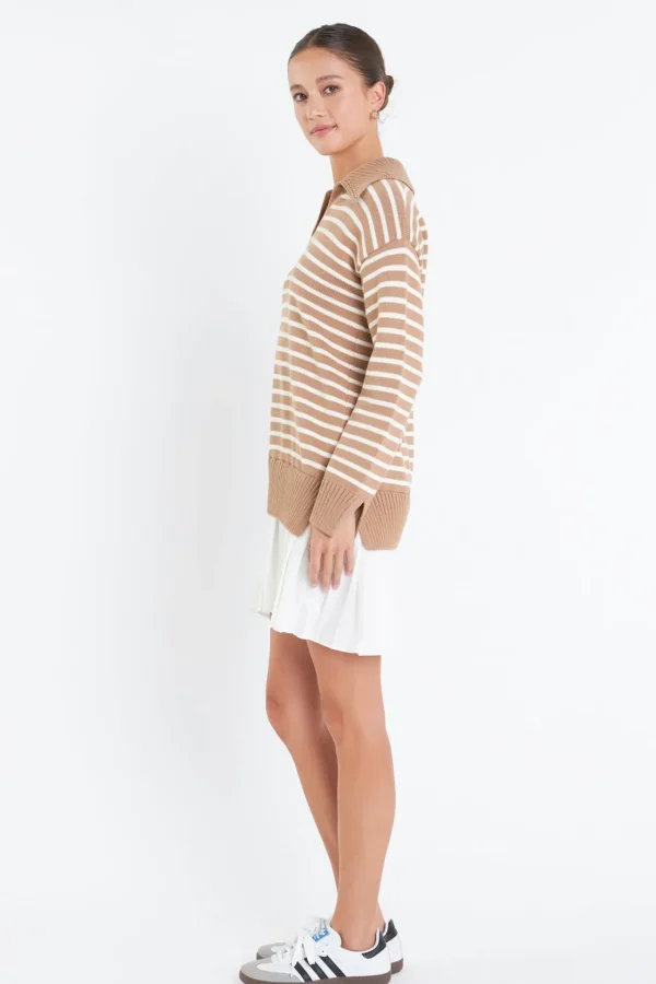 ENGLISH FACTORY Tops*- Striped Mixed Media Pleated