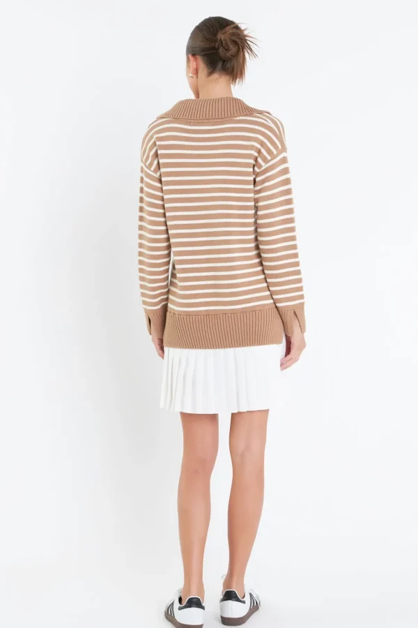 ENGLISH FACTORY Tops*- Striped Mixed Media Pleated