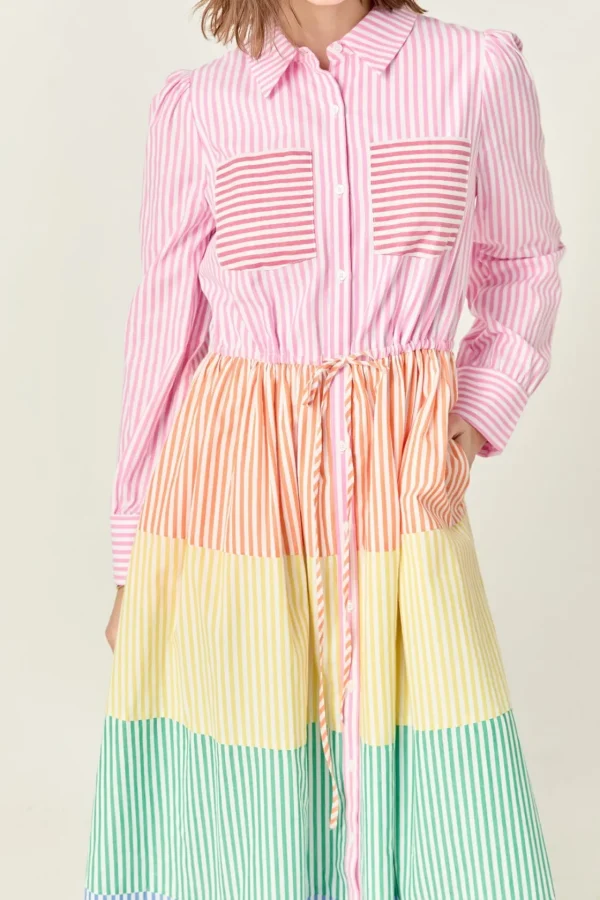 ENGLISH FACTORY Tops*- Sunni Colorblock Midi Shirt Dress MULTI