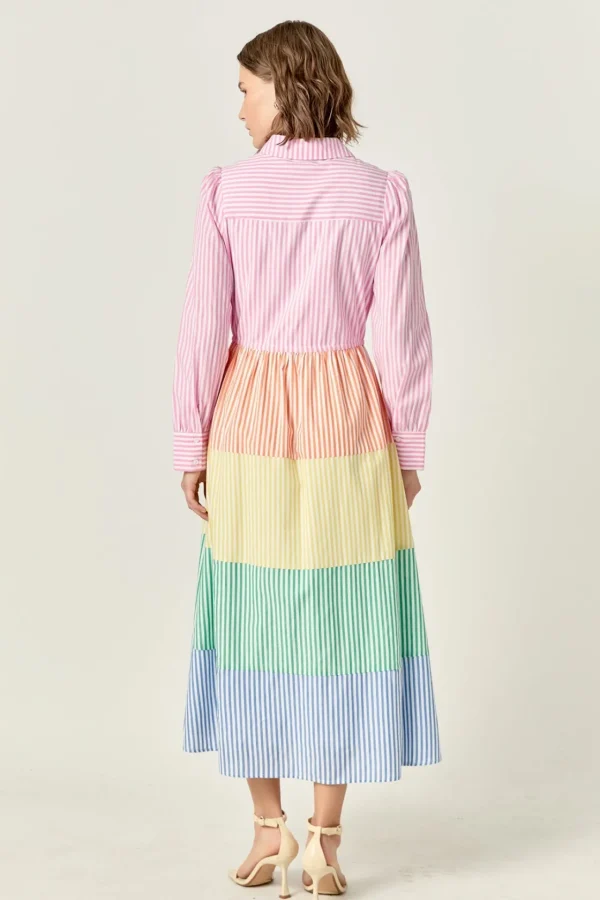 ENGLISH FACTORY Tops*- Sunni Colorblock Midi Shirt Dress MULTI