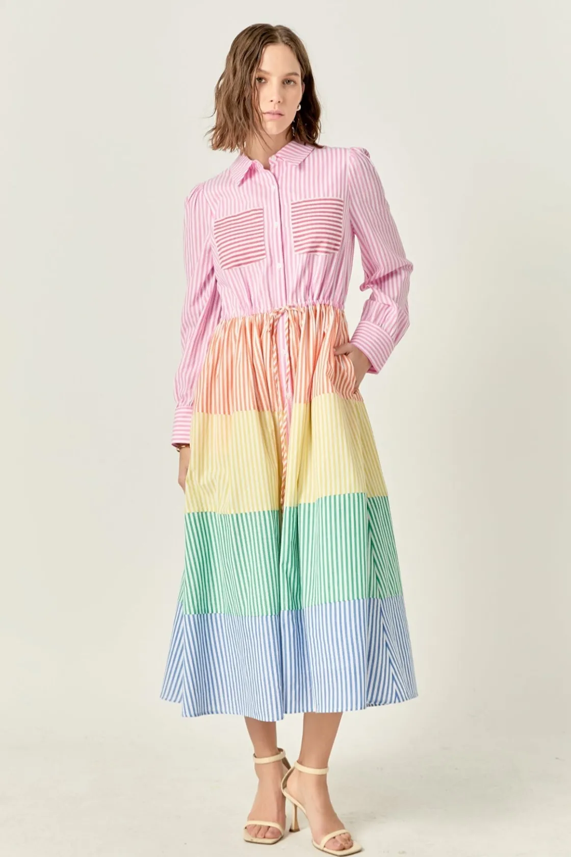 english_factory__sunni_co_3.webp ENGLISH FACTORY Tops*- Sunni Colorblock Midi Shirt Dress MULTI