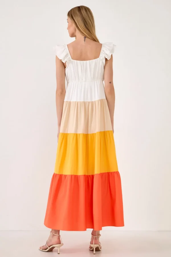 ENGLISH FACTORY Tops*- Sunset Colorblock Maxi Dress ORANGE