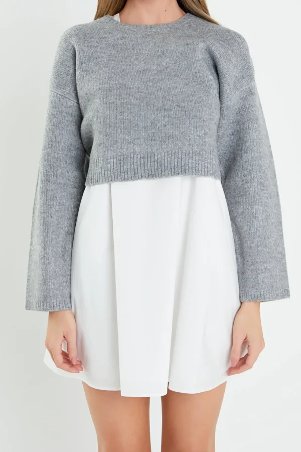 ENGLISH FACTORY Tops*- Sweater with Poplin Mini Dress