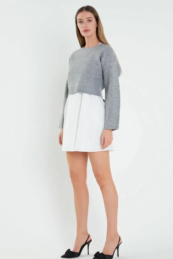 ENGLISH FACTORY Tops*- Sweater with Poplin Mini Dress