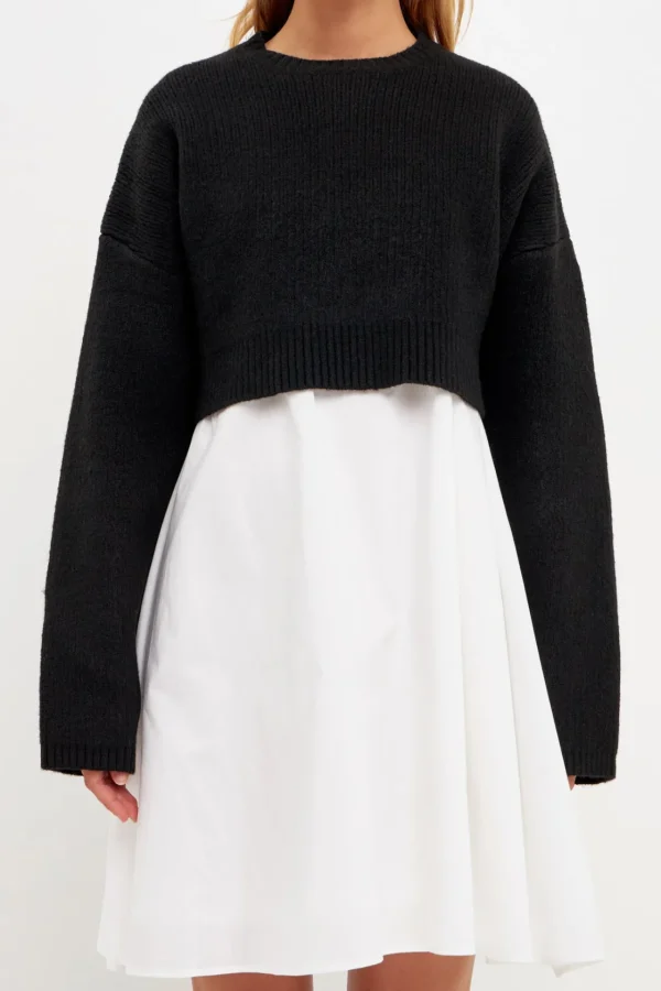 ENGLISH FACTORY Tops*- Sweater with Poplin Mini Dress