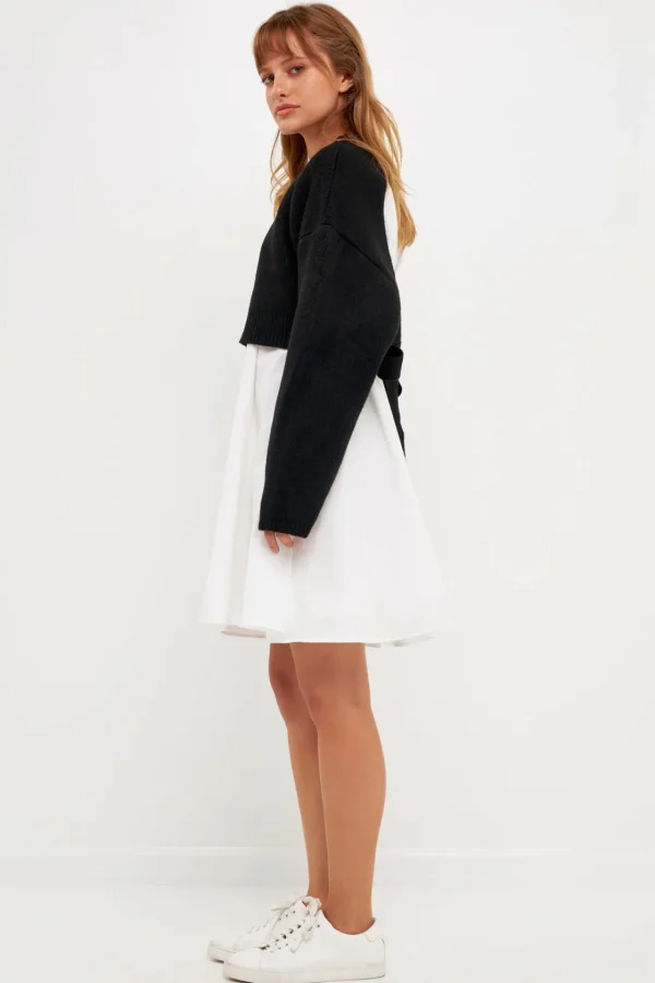 ENGLISH FACTORY Tops*- Sweater with Poplin Mini Dress