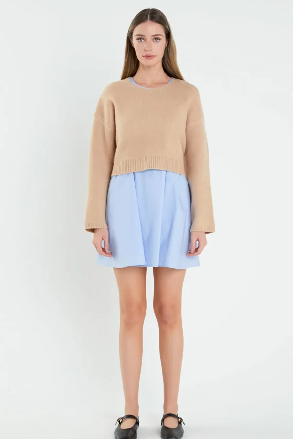 ENGLISH FACTORY Tops*- Sweater with Poplin Mini Dress