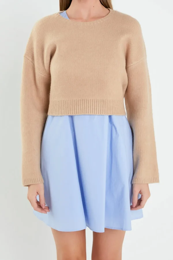 ENGLISH FACTORY Tops*- Sweater with Poplin Mini Dress