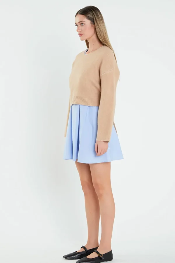 ENGLISH FACTORY Tops*- Sweater with Poplin Mini Dress