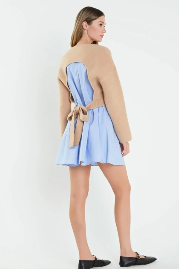 ENGLISH FACTORY Tops*- Sweater with Poplin Mini Dress