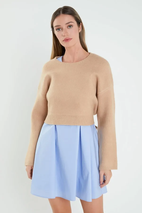 ENGLISH FACTORY Tops*- Sweater with Poplin Mini Dress
