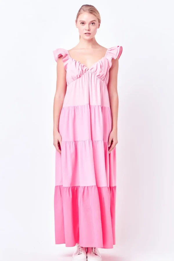 ENGLISH FACTORY Tops*- Sweet Heart Color Block Maxi Dress