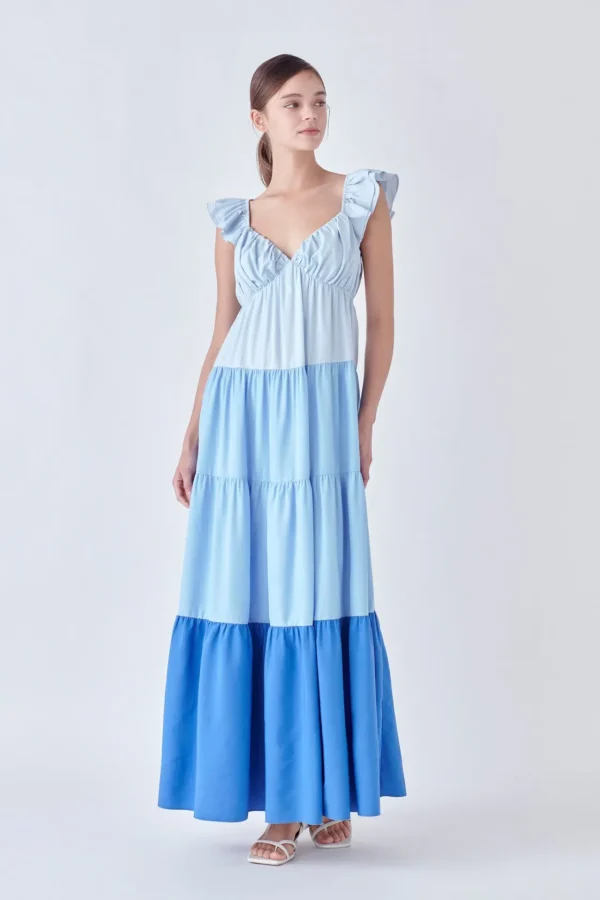 ENGLISH FACTORY Tops*- Sweet Heart Color Block Maxi Dress
